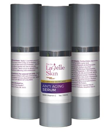 Pro 2x LaVelle Anti Aging Skin Serum - Vitamin C & E + Lactic Acid for Face & Eyes - 2 Month Supply - Nourish Firm Exfoliate Boost Collagen - Buy Online on GoSupps.com