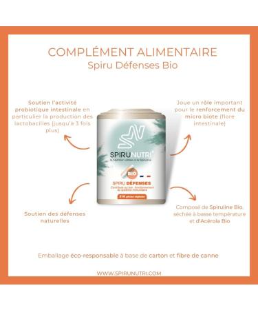 Food supplement-Immune defenses-Microbiote- Acerola- Vitamins- Spirulina Bio Ecocert 19% Phycocyanin- Spiru D fenses Bio Eco of 210 vegetable capsules Made in France Spirunutri - Buy Online on GoSupps.com