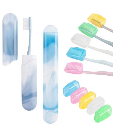 INSFIT Travel Toothbrush Case 2 Pcs Portable Breathable Toothbrush Holder Toothbrush Travel Containers with 5 Pcs Assorted Color Clear Toothbrush Head Covers for Family Office Gym Travel Dusty Blue Blue