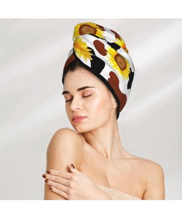 Hair Towel Wrap - Quick Drying Cow Print Sunflower Hair Turban | Perfect Hair Drying Solution - Buy Online on GoSupps.com
