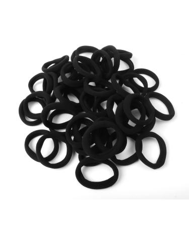Jawflew 50PC Black Hair Ties for Women Girls Seamless Thick Hair Band Elastic Ponytail Holders No Damage Ponytail Holder (Black)