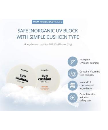 Mongdies Baby Sun Cushion SPF 43 PA+++ | Safe Inorganic UV Protection | Vitamin Tree Complex | Skin Irritation Tested - 12g - Buy Online on GoSupps.com