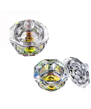 2 Pieces Nail Dappen Dish with Lid Glass Dapping Dish Color Plating Nail Art Acrylic Powder Liquid Dappen Dish Bowl Glass Crystal Cup Glassware for Nail Art Manicure Care Tools Heart Shape (004)