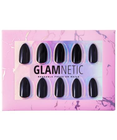Glamnetic Press On Nails - Boba | Opaque Black Short Almond Nails, Reusable | 12 Sizes - 24 Nail Kit