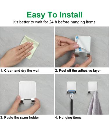 Flintronic Silver Razor Bracket Shower - No Drill Stainless Steel Razor Holder 2 Pieces Self-Adhesive Hanger for Bathroom & Kitchen - Buy Online on GoSupps.com