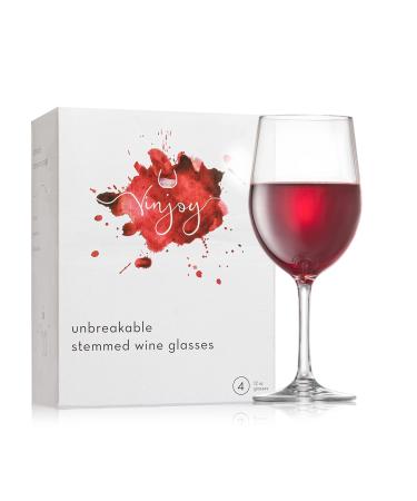 Reusable Plastic Wine Glasses (Set of 4) - Clear Plastic Wine Glasses with Stem (12 oz), Tritan Non Disposable Wine Glasses, BPA-Free, Unbreakable Plastic Glasses for Party, Outdoor Plastic Wine Glass