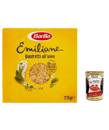 Italian Gourmet E.R. Barilla Egg Pasta Le Emiliane Quadretti Egg Pasta 275g + Italian Polpa Gourmet 400g (Pack of 20)