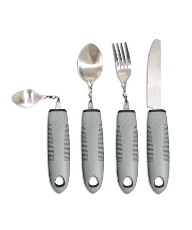 Extra Wide Handles Bendable Easy Grip Cutlery Set Chunky Handles Corfort Grips Disability Ideal Dining aid for Elderly Disabled Arthritis Parkinson's Disease Tremors Sufferers(Grey)