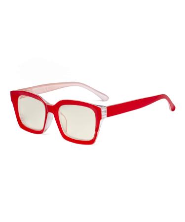 Eyekeper women computer glasses - blue light filter reading glasses women - UV420 protection oversized glasses with square design - red +1.50