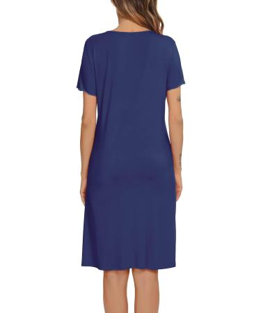 Lovasy Women's Navy Blue Maternity Nightdress with Pockets - Buy Online on GoSupps.com