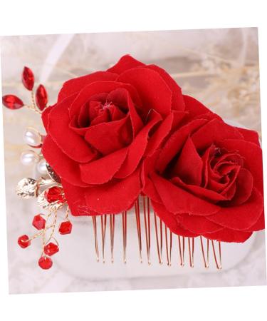 Angoily Flower Hair Comb Flower Hair Clip Flower Hair Accessories Garlands for Decor Floral Hair Clips for Women Bridal Hair Clip Tiara Rose Red Wedding Rhinestones Bride - Buy Online on GoSupps.com