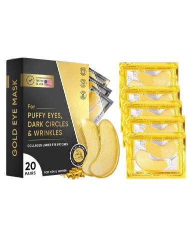 KARLOR 20 Pair Gold Eye Pads Anti Wrinkle Collagen Under Eye Mask Anti Dark Circles 24k Gold Eye Pads Anti Wrinkle Eye Mask Golden Eye Pads Moisturizing Under Eye Gel Eyepads Anti-Aging