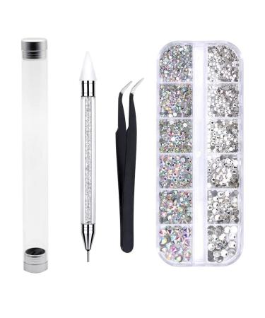 Kungfu Mall 4 Sizes AB Nail Crystals Clear Rhinestones and Art Rhinestones with Pick Up Tweezer and Rhinestone Picker Dotting Pen Nail Art Tools for Crafts Nail and Face White - Buy Online on GoSupps.com