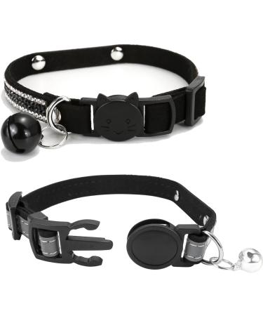 Personalized Reflective Cat Neck Band with Safety Lock - Mogokoyo 2 Packing Bells Adjustable Collar for Cats & Kittens (Black) - Custom Name & Phone Number - Buy Online on GoSupps.com