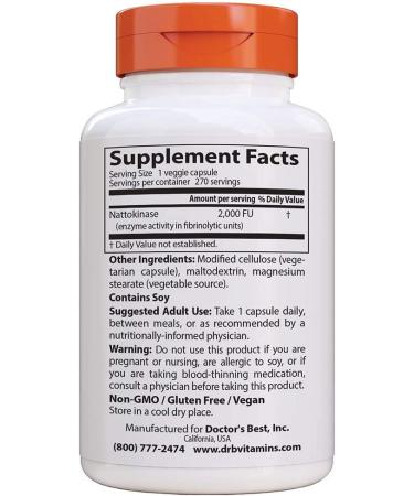 Doctor's Best Nattokinase 2000 FUs - 270 Veggie Capsules for Heart Health - Buy Online on GoSupps.com