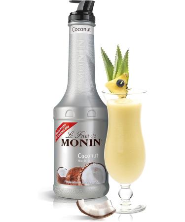 Monin Coconut Puree 1L - Pack of 2 with World Food Shop Scoop | Natural Coconut Flavour for Cocktails Smoothies and Culinary Creations - Buy Online on GoSupps.com