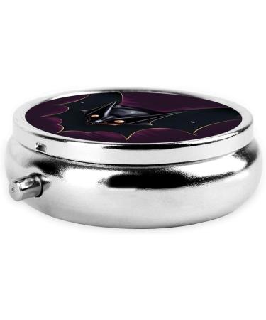 Black Ghost Bat Round Pill Box | 3 Compartment Portable Organizer for Purse & Pocket | Travel & Medication Storage - Buy Online on GoSupps.com