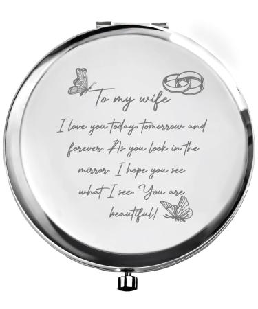 UniqGift Valentine's Day Gifts for her  Gifts for Anniversary Mothers Day  Wife Birthday Gift Ideas - to My Wife Compact Mirror To My Wife - 1010