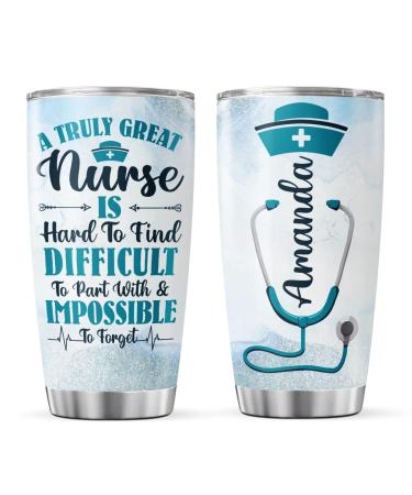 Personalized Tumbler For Nurse Women From Family Lover Gifts For Nurse A Truly Awesome Nurse Is Hard To Find Stethoscope Custom Name Stainless Steel 20 Oz Travel Cup For Nurse's Day 7