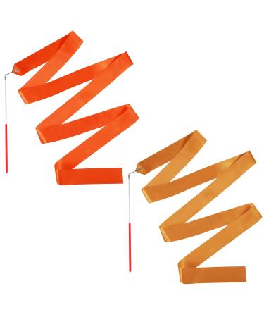 SAVITA 2PCS Dance Ribbons, 78.7 Inch Long Ribbon Streamers Gymnastics Ribbon Streamers with Ribbon Dancer Wand, Twirling Ribbons for Dancers, Play, Gymnastics, Training (Orange, Khaki)