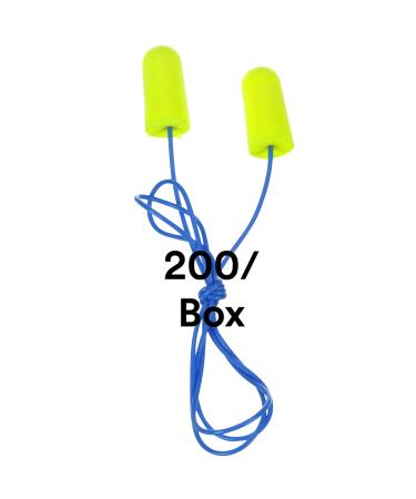 3M Ear Plugs  200/Box  E-A-Rsoft Yellow Neons 311-1250  Corded  Disposable  Foam  NRR 33  Drilling  Grinding  Machining  Sawing  Sanding  Welding  1/Poly Bag