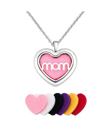 Mom Heart Love Essential Oil Diffuser Necklace Aromatherapy Locket Pendant Refill Pads Stainless Steel