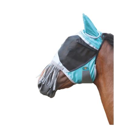 Shires Deluxe Horse/Pony Fly Mask With Nose Fringe UV Protection (Cob Green) Cob Green