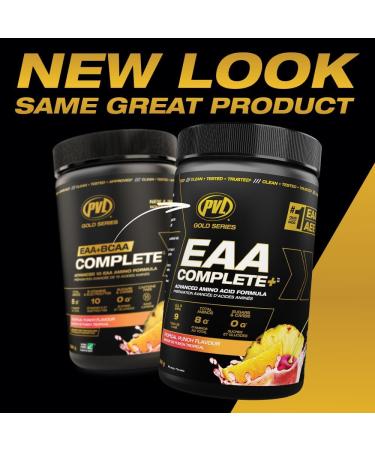 PVL EAA BCAA COMPLETE | Pre Intra or Post Workout EAA/BCAA with L-Arginine Amino Acid Supplement Keto Friendly 369 g (30 servings) Tropical Punch - Buy Online on GoSupps.com