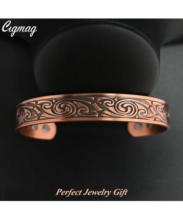 Cigmag 9X Mens Copper Bracelet | Ultra Strength Magnet | Adjustable Cuff Bangle | Father's Day Gift | Classic Viking Pattern - Buy Online on GoSupps.com