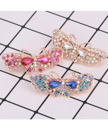 fdsmall Small Luxury Butterfly Hair Barrettes Rhinestone Hair Clips Crystal Girl's Ponytail Hairpin Hair Clasps Accessories - Pink - Buy Online on GoSupps.com