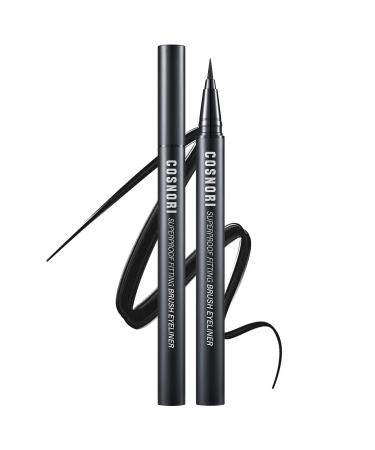 COSNORI Superproof Brush Eyeliner 01 Black - 24h Pen Eyeliner   Super Slim Lasting Liquid Eye Liner - Smudge  Budge Resistant Wear   Allergen Free 0.02 fl.oz.