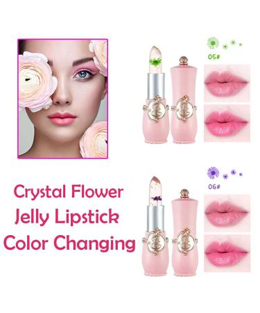 2Pcs Crystal Flower Jelly Color Changing Lipstick with Real Flowers - Prime Lip Color Change Magic Lip Gloss | PH Glitter Jelly Lipstick - Buy Online on GoSupps.com