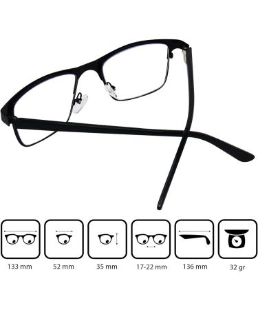 Metal Blue Light Blocking Reading Glasses - Black Stainless Steel Frame, Unisex, 2.0 Dioptres - Buy Online on GoSupps.com