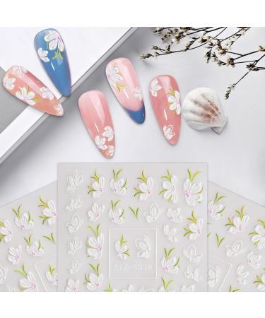 Woration Flower Self-Adhesive Nail Art Sticker Supplies 5D Embossed Exquisite Pattern Acrylic DIY Accessories Nail Decals Decoration White Camellia Flower Design Style C - Buy Online on GoSupps.com