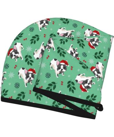 Hair Towel Wrap | Quick-Dry Hair Drying Turban with Button - Christmas French Bulldog Design - Buy Online on GoSupps.com