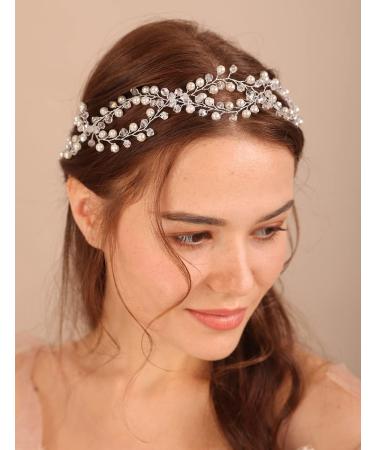 Deniferymakeup Pearl Bride Wedding Hair Vine Crystal Bridal Hair Accessories Wedding Headpiece for Women and Girls (Silver) - Buy Online on GoSupps.com