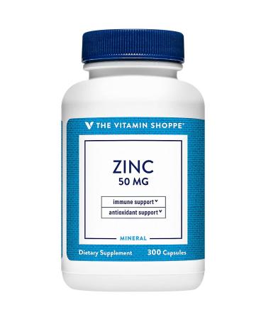 Zinc 50mg Supports Healthy Immune Function Eye Health Highly Absorbable Antioxidant Supplement Daily Serving Gluten Dairy Free (300 Capsules) by The Vitamin Shoppe