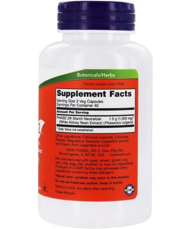 Now Foods Phase 2 Starch Neutralizer 500mg - 120 Veg Capsules - Buy Online on GoSupps.com