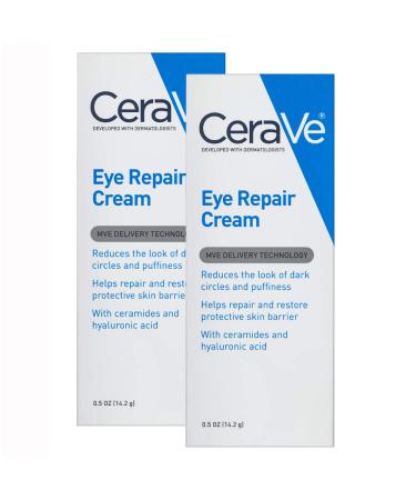 CeraVe Eye Repair Cream | 2 Pack (0.5 Ounce each) | Eye Cream for Dark Circles and Puffiness | Fragrance Free 0.5 Ounce (Pack of 2)