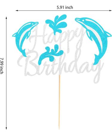 Arthsdite 1Pc Dolphin Happy Birthday Cake Topper Dolphin Marine Theme Boy Girl Child Birthday Party Cake Decoration - Blue Silver Glitter Dolphin Cake Topper - Buy Online on GoSupps.com