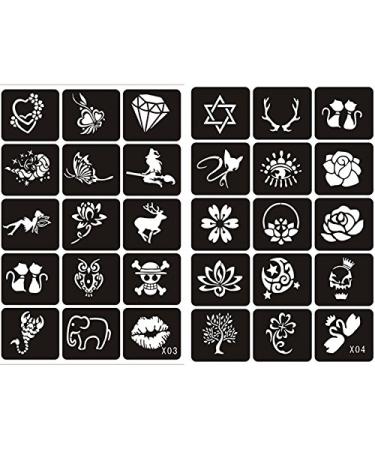 Xmasir 5 Sheets 70pcs Small Glitter Woman Drawing Tattoo Stencil Set for Kids - Cute Airbrush Stencils & Templates - Buy Online on GoSupps.com