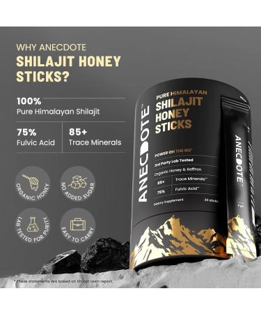 ANECDOTE Himalayan Shilajit Honey Sticks with Organic Honey & Saffron | Boosts Stamina | Supports Immunity | 75% Fulvic Acid 85+ Trace Minerals | No Added Sugar | 30 Sticks - Buy Online on GoSupps.com