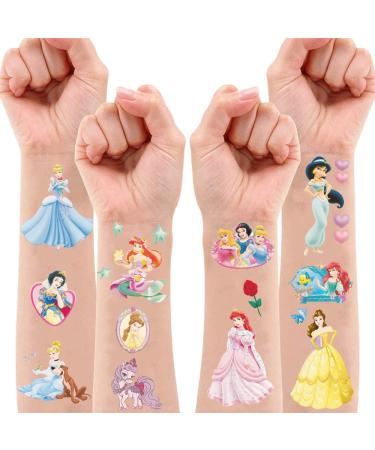 240 Pcs Princess Temporary Tattoos for Girls 8 Sheets Waterproof Tattoo Stickers Cartoon Theme Party Decoration Kids Temporary Tattoo Toys Suitable for Birthday Parties Group Activities (Princess)