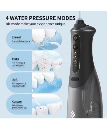 Water Dental Flosser - Portable Cordless Oral Irrigator with 4 Modes & 5 Picks | IPX7 Waterproof 350ML Rechargeable Teeth Cleaner for Home & Travel - Buy Online on GoSupps.com