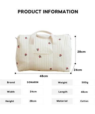 Sonarin Big Capacity Embroidery Baby Diaper Bag - Lightweight Travel Hand Luggage & Shoulder Bag with Cherry Design - Buy Online on GoSupps.com