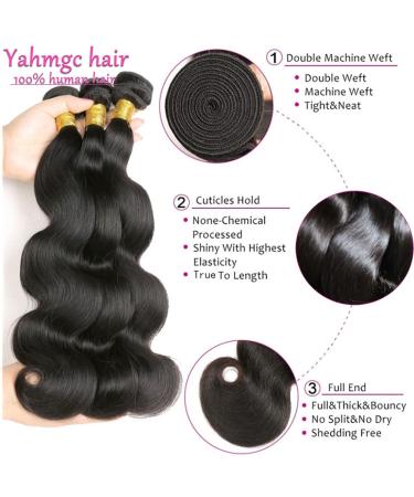 Yahmgc Hair 10A Body Wave 3 Bundles - 100% Unprocessed Virgin Brazilian Remy Human Hair Extensions - Natural Color - 20 22 24 Body Wave Bundles - Buy Online on GoSupps.com