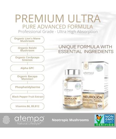 ATEMPO NATURAL LIFESTYLE Lion's Mane Mushroom Supplement for Brain Function, Immune System & Mental Clarity, with Organic Lion s Mane, Reishi, and Cordyceps 120 Vegan Capsules - Buy Online on GoSupps.com