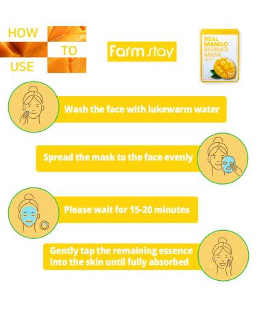 FARMSTAY Real Essence Mask (10 Sheets) - MANGO | Premium Korean Skin Care Sheet Mask for Glowing Skin - Buy Online on GoSupps.com