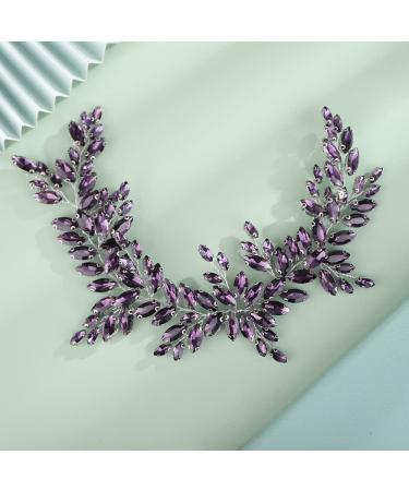 Kercisbeauty Wedding Bridal Purple Crystal Headband Rhinestones Silver Hair Piece for Women Girls Updo Hair Jewelry (Purple)