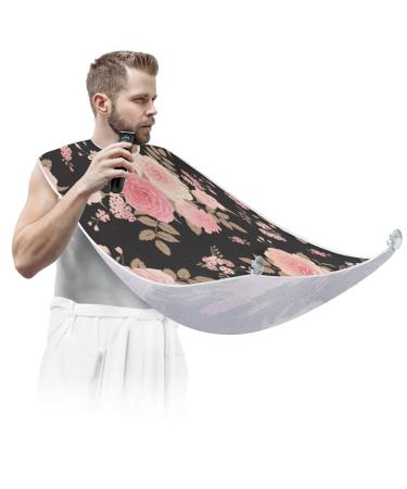 Roses Pattern Beard Bib Apron Beard Bib Hair Catcher for Men Shaving and Trimming Non-Stick Waterproof Beard Cape Grooming Cloth with 2 Suction Cups Gifts for Men